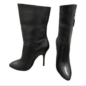 Jean-Michel Cazabat Black Leather Side Zip Stiletto Heel Pointed Mid-Calf Boots